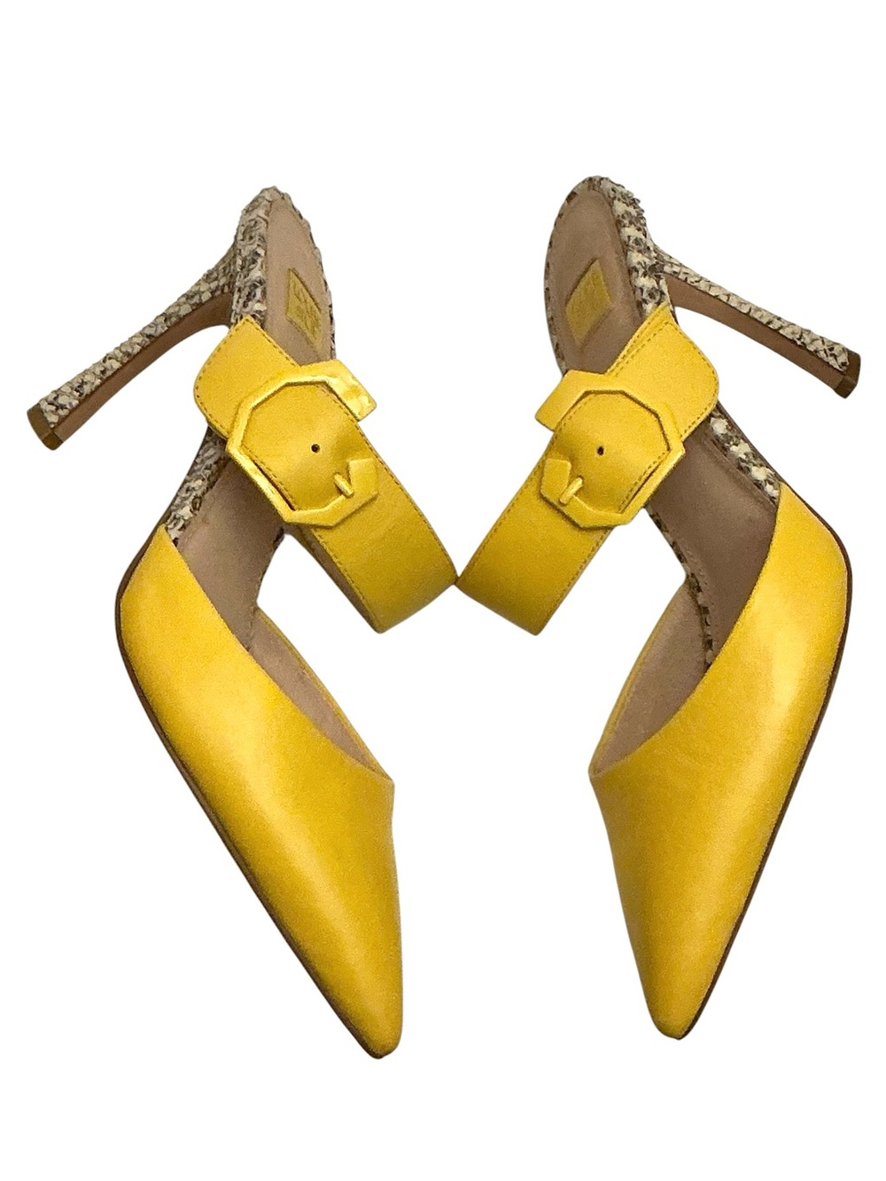 Louise et Cie Talia Yellow Leather Mule Snakeskin Heels Sexy Slip-ons Size-9.5 - Picture 8 of 15